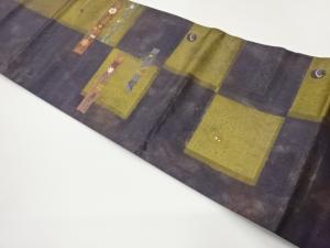 引箔市松に花々・古典柄模様織出し名古屋帯
